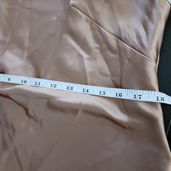 NEW Social Bridesmaids Ruffle Trimmed Open-Back Maxi Slip Dress Toffee‎ Size LB - Picture 13 of 14